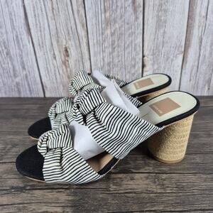 Dolce Vita Jene Block Heel Knotted Strap Stripes Sandals Women's Sz 8 BlackWhite